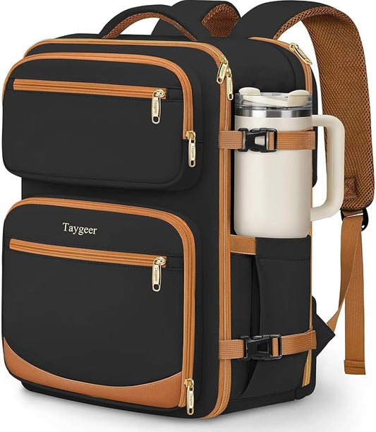 Taygeer Frontier Airlines Personal Item Bag 18x14x8, Carry on Backpack 40L | Underseat Travel Backpack for Women & Men with Makeup Compartment & Wet Bag, Fits Spirit Frontier Allegiant, Black Brown by Taygeer