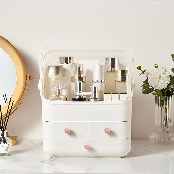 Large Makeup Organizer w Drawers Beauty Organizer Makeup Box Holder Vanity Organization Desk Countertop MakeUp Organizers Bathroom Counter Organizer Skincare Cosmetic Case Stand Dustproof Lid Gift - Image 5