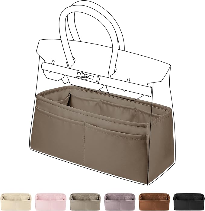 DGAZ Silk Purse Organizer Insert for Birkin Bag(Etoupe grey,BK40) | Soft and Lightweight,Perfect Fit,Multi-pocket Storage,Bag Protector,Luxury Bag Care,Handmade,for Smooth Bag Organizer by DGAZ