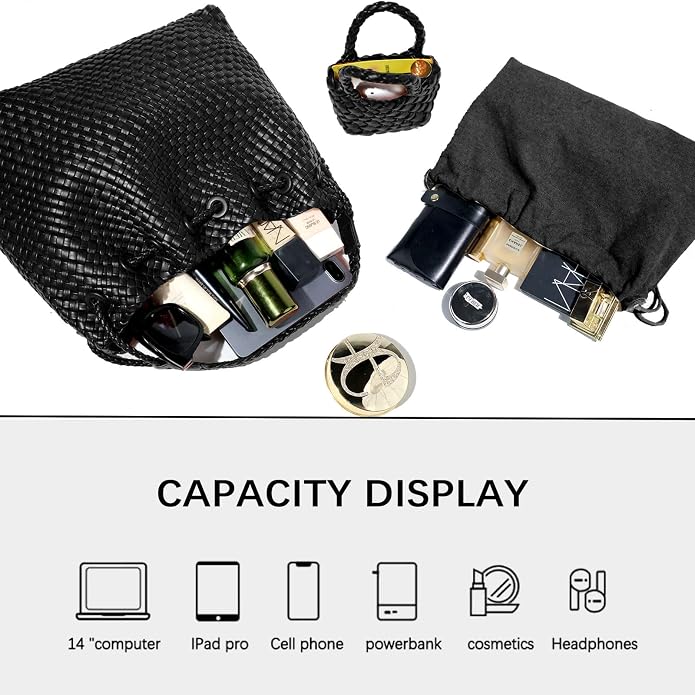 JINMANXUE Woven Purse for Women, Beach Hobo Shoulder Bag, Top-handle Tote Handbag, Shopper Underarm Satchel for Work Travel | Spacious Lightweight - Image 5