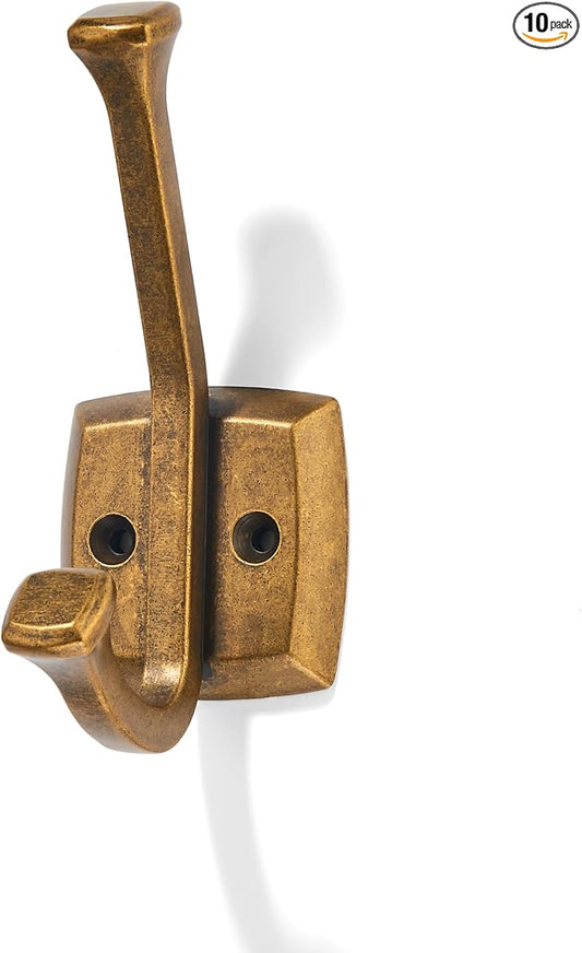 khtumeware 10 Pack 4.7 inch Antique Brass Coat Hooks Wall-Mounted Hooks | Applicable to hanging,Towel,robe,bathroom,bag,clothes,entryway Zinc Alloy bathroom hooks by khtumeware