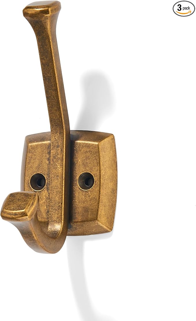 khtumeware 3 Pack 4.7 inch Antique Brass Coat Hooks Wall-Mounted Hooks | Applicable to hanging,Towel,robe,bathroom,bag,clothes,entryway Zinc Alloy bathroom hooks by khtumeware
