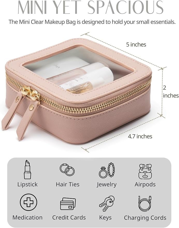 Popvibe Clear Makeup Case Toiletry Bag Travel Medium Clear Cosmetic Bag with Zipper, Make Up Bag Organizer Traveling TSA Approved Transparent Bag Car for Essentials, Mini & Medium, Mauve - Image 6