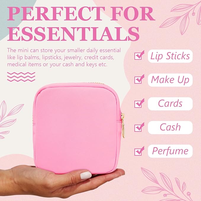 Giesiery Bulk 16 Pcs Preppy Makeup Bags Pink Nylon DIY Craft Zipper Pouch for Bridal/Proposal Gifts, Travel Toiletry Organizer - Image 2