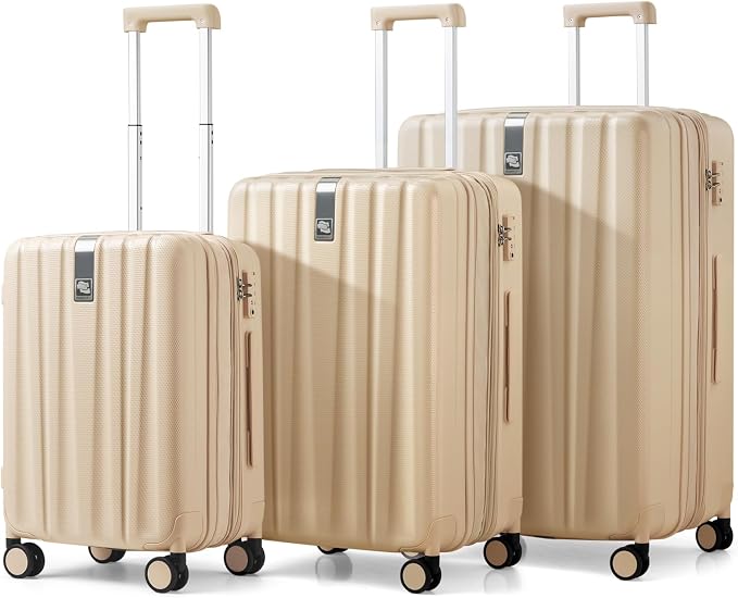 Hanke Expandable Hardshell Luggage Sets 3 piece Carry on Luggage with Wheels Suitcases Lightweight Checked Travel Luggage Rolling Large Suitcase Travel Luggage Bag Woman Men 20/24/29" Cuba Sand Pink by Hanke