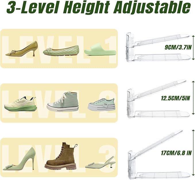 Clear Shoe Slot Organizer, 16 Pack Adjustable Shoe Slots Organizer for Closet Clear Shoe Stackers Shoe Rack Holder Shoe Space Savers for a Pair of Shoes - Image 3