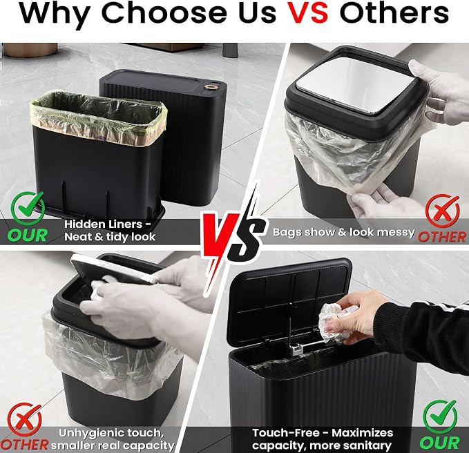XLHOMO Black and Gold Bathroom Accessories Set - 9 Piece Complete Organization Kit with Slim Pop-up Trash Can, Toilet Brush, Lotion Dispensers, Jars & Soap Dish - Modern Matte Stripe Bathroom Decor - Image 4