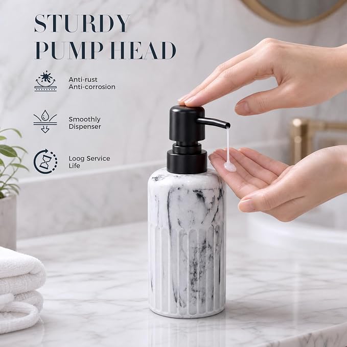 INIUNIK Bathroom Accessory Set, 6 Pieces, Marble White | Resin, Bathroom Accessories Set, with Soap Dispenser Set, Toothbrush Holders, Tumbler, Vanity Tray & 2 Qtip Holder - Image 7