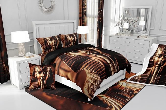 Erosebridal Pharaoh Bedding Sets, King Size 3D Ancient Egypt Tribe Decor Comforter Cover Set for Adult Women Boys Bedroom Home Decor, Egyptian Pyramids Exotic Style Duvet Cover, No Filling Inside - Image 7