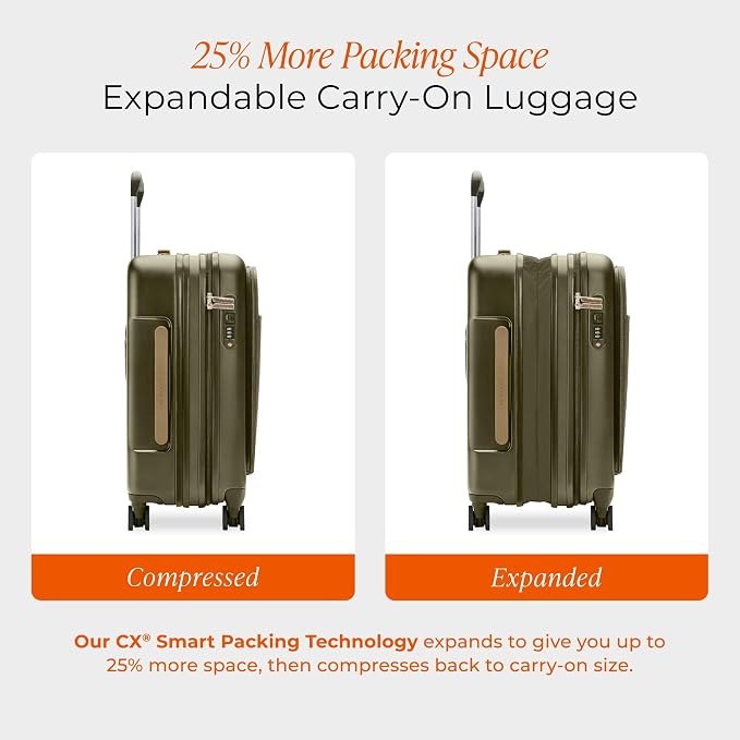 Briggs & Riley Essential 22 Inch Carry On Luggage Suitcase - Hardshell Luggage with Front Opening Pocket - Laptop Compartment - Compression Packing & Spinner Wheels - Sympatico Collection - Olive - Image 5