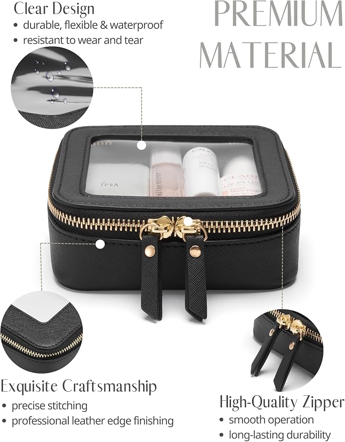 Mini Clear Black Makeup Bag - Cute Square Cosmetic Pouch for Travel with Zipper - For Women & Girls - Image 2