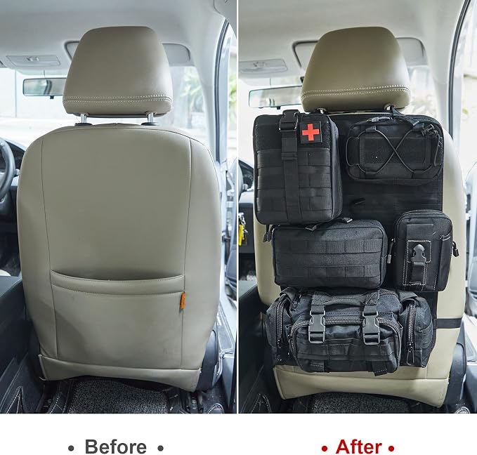 BXBXHD 6 Pack Tactical Truck Organizer Back Seat Storage Car Seat Storage Bag Molle Panels for vehicles, Car and SUV with Lots of Handy Compartments (Black) - Image 5