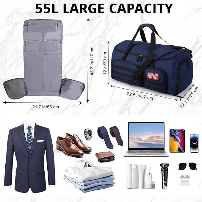 ATRIPACK Duffle Bag for Men,Tactical Duffle Bags for Travel,55L Large Capacity Convertible Garment Bag With Shoes Compartment, Multi-functional Gym Bags Suit Bag for Traveling Workout Business Trip - Image 5