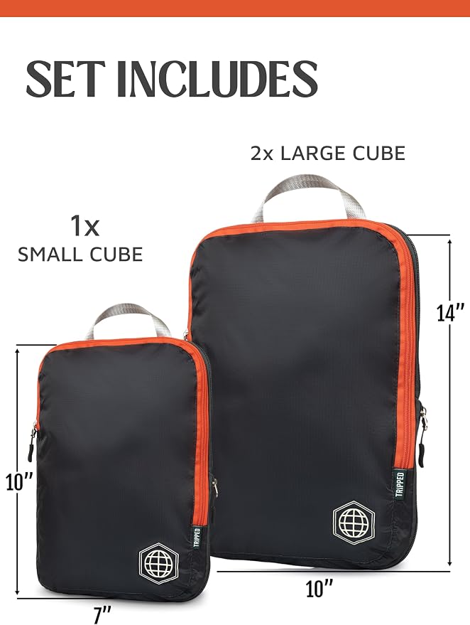 Compression Packing Cubes for Travel, 3-Piece Lightweight Packing Cubes Set for Carry-On Luggage & Backpacks – TRIPPED Travel Gear (Grey and Orange) - Image 4