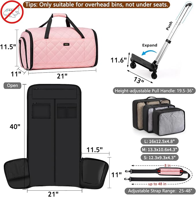 Rolling Garment Bags for Travel - Carry on Convertible Garment Duffle Bags with Wheels for Men Women, 4 in 1 Large Travel Duffel Bags with Shoes Compartment Hanging Suit Dress Weekender Bag 4pcs Set - Image 9