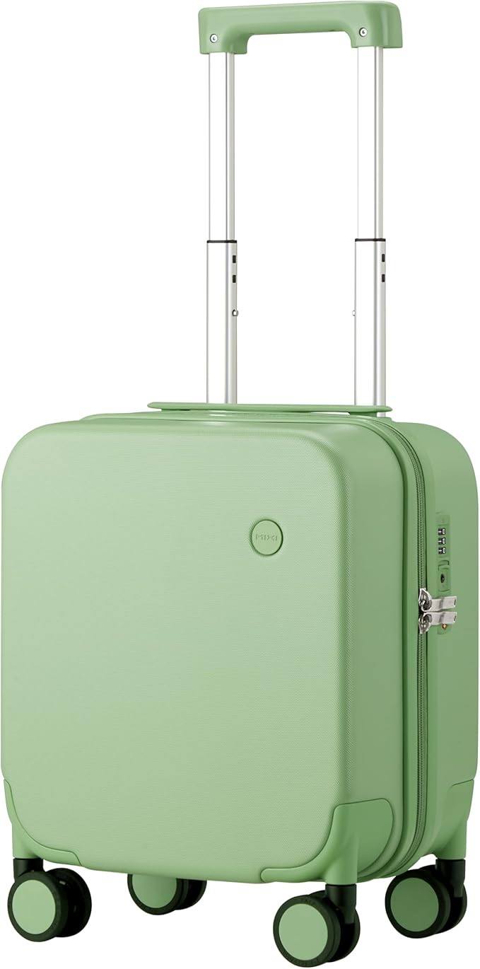 mixi Upgrade Carry on Luggage 14 Inch Underseat Personal Item Suitcases with Spinner Wheels, Hardside Rolling Suitcase PC with TSA Lock Lightweight Travel Case, Fine Grid Avocado Green by MIXI