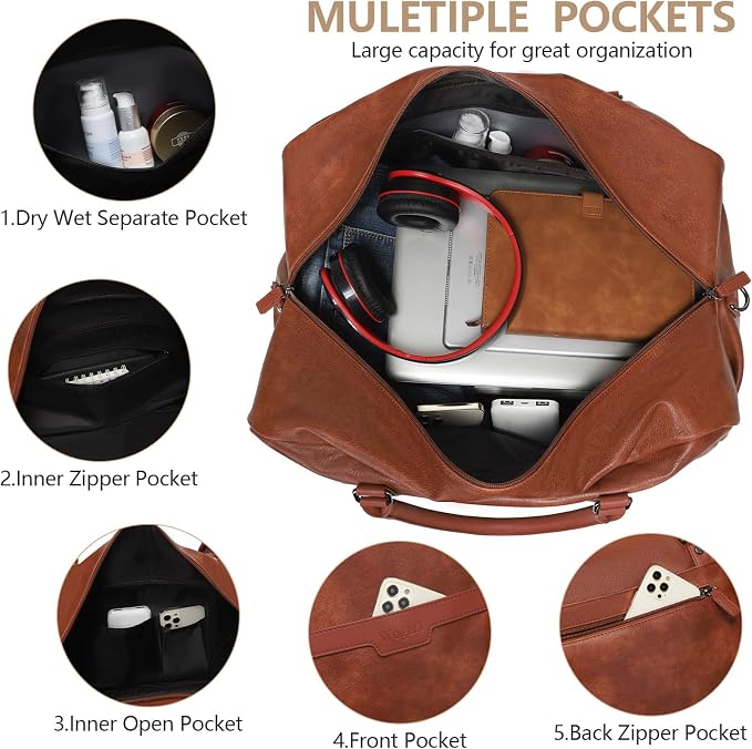 Wogarl Weekender Bag for Women Men Large Overnight Bag Travel Duffel Bag with Shoe Compartment Toiletry Satchel Bag Carry On Bag Fit 21" Laptop - Image 4
