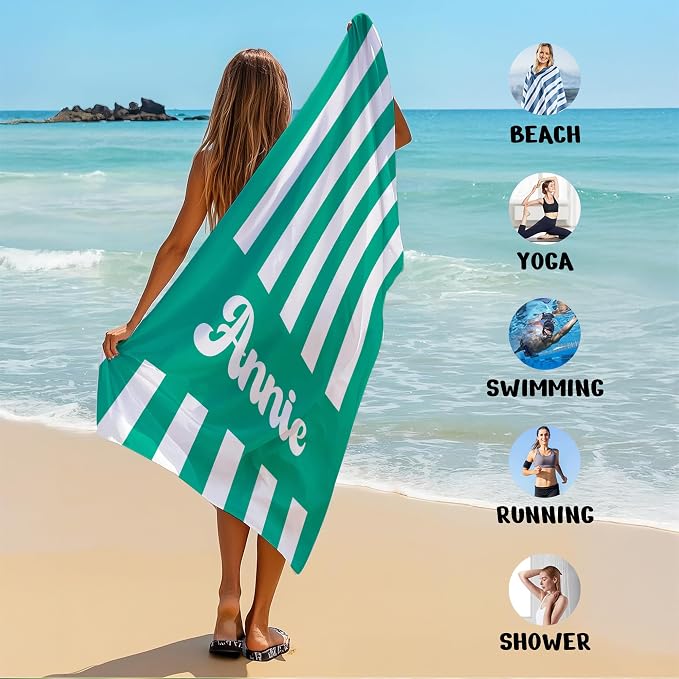 JML Personalized Beach Towel with Name, Custom Cabana Stripe Beach Towel, Customized Microfiber Pool Towel, Quick Dry & Absorbent Swim Towel for Adult,Mother's Day, Birthday, Summer Holiday,Vacation - Image 6