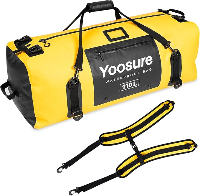 Airtight Zipper Waterproof Duffel Bag 110L- 700D PVC Dry Bag Extra Large Dry Bags with Straps&Handles for Camping Boating Kayaking Rafting Canoeing Gym Beach Car Roof Storage (Yellow) by Unknown
