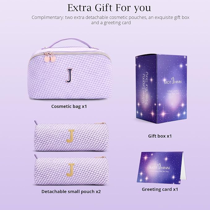 Personalized Gift Travel Makeup Bag: Initial Makeup Organizer Bag for Women | 3-in-1 Custom Make up Bag Set - Vegan Leather Travel Cosmetic Bag - Luxury Gift for Women – Birthday, Anniversary, Graduation - Image 5