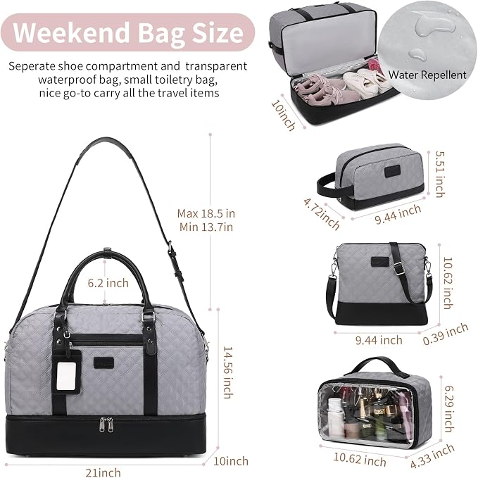 Wogarl 4PCS Weekender Bags for Women Large Overnight Weekend Travel Duffel Carry on Shoulder with Shoe Compartment Canvas Toiletry Bag for Travel Business Gym - Image 5