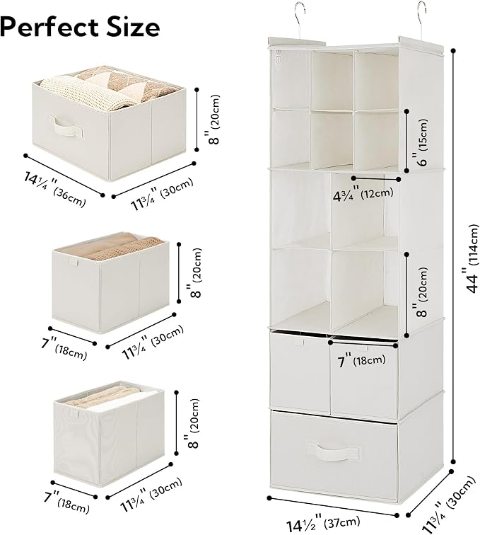 GRANNY SAYS Hanging Closet Organizer with Drawers, 6 Shelf Dividers Closet Hanging Organizer, Portable Foldable Hanging Shelves for Closet, Dorm Room, Bedroom, Kids Room, Beige - Image 3