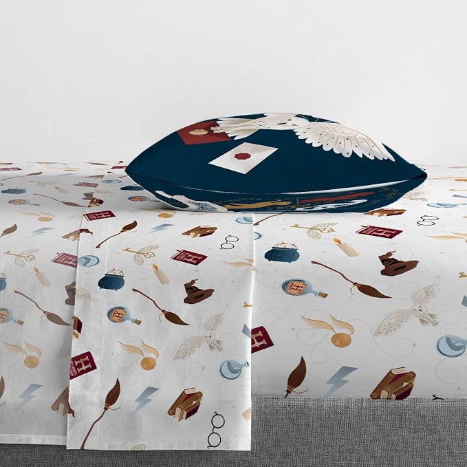 Jay Franco Kids Sheet Set with Fitted, Flat Sheets & Pillow Cover - Ultra-Soft Bedding with Pillowcase for Room Decor, Multi - Harry Potter, 3 Piece Twin - Image 5