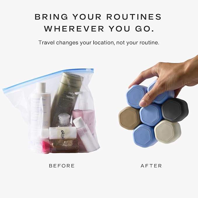 Cadence Travel Containers Haircare Capsule Set - Magnetic Containers with Lids,Carry On Travel Essentials For Women/Men - 3 Flex Mediums (1.32oz) - Shampoo, Conditioner & Comb Icon Labels - Eucalyptus - Image 4
