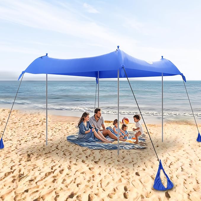 UMARDOO Family Beach Tent Canopy Sun Shade Portable, Large Compact Beach Sun Shelter Easy Setup with Packable Bag for Outdoor Travel (Blue, 12X12 FT.) - Image 5