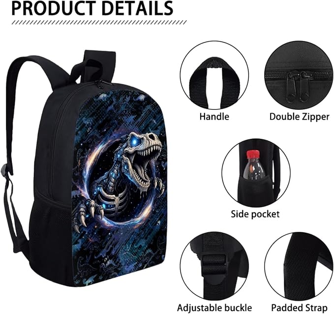 Forchrinse School Backpack for Kids 10-12 Boys Dinosaur Backpacks with Lunch Box Pencil Case 3 Pcs School Bookbag Set for Elementary Middle School Daypack Travel Rucksack - Image 7