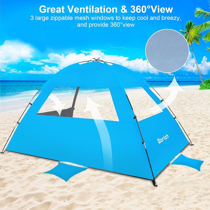 Gorich Beach Tent Sun Shelter for 3/4/6/8/10 Person with UPF 50＋ UV Protection, Lightweight & Easy Setup Beach Shade Canopy, Portable Beach Shade Tent Beach Cabana - Image 4