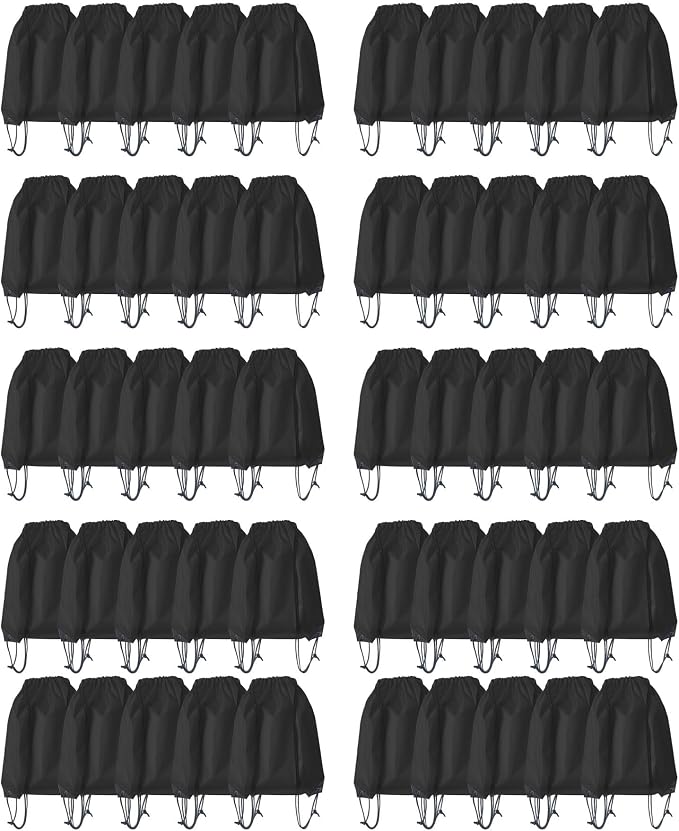 Drawstring Backpack Bulk 50 Packs Draw String Bags for Gym Sports Trip Pedestrianism Cinch Sack DIY for Women Men (black) by Unknown