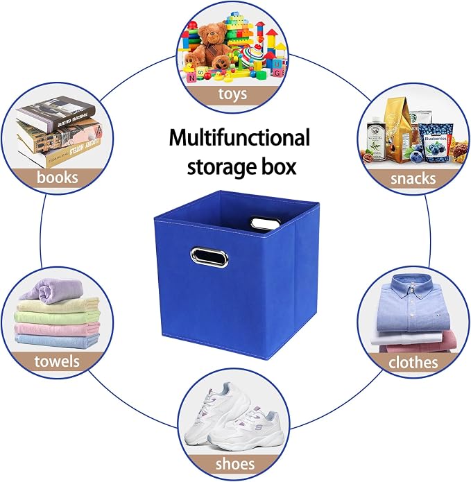 Fabric Cloth Storage Bins,Fabric Cube Bins Organizer with Dual Handles Foldable Cube Storage Baskets for Home Bedroom Storage,Set of 3,(Dark Blue) - Image 5