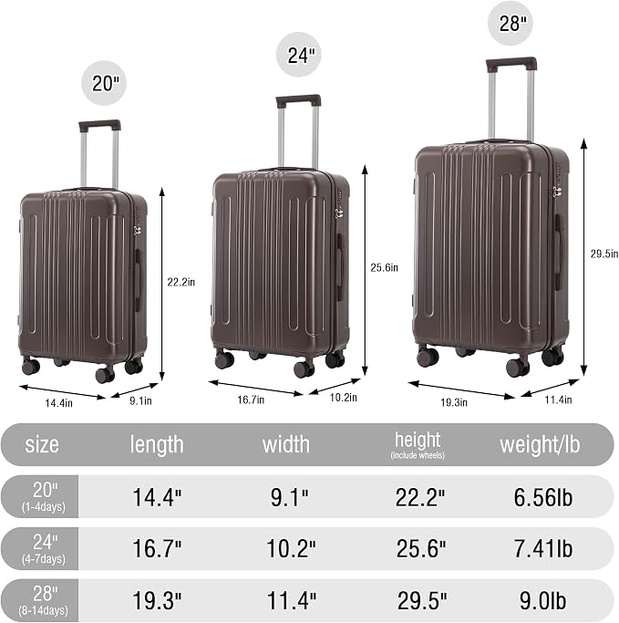 Hardshell Luggage Sets, Lightweight Stripes Suitcases with Spinner Wheels, Brown-222 - Image 8
