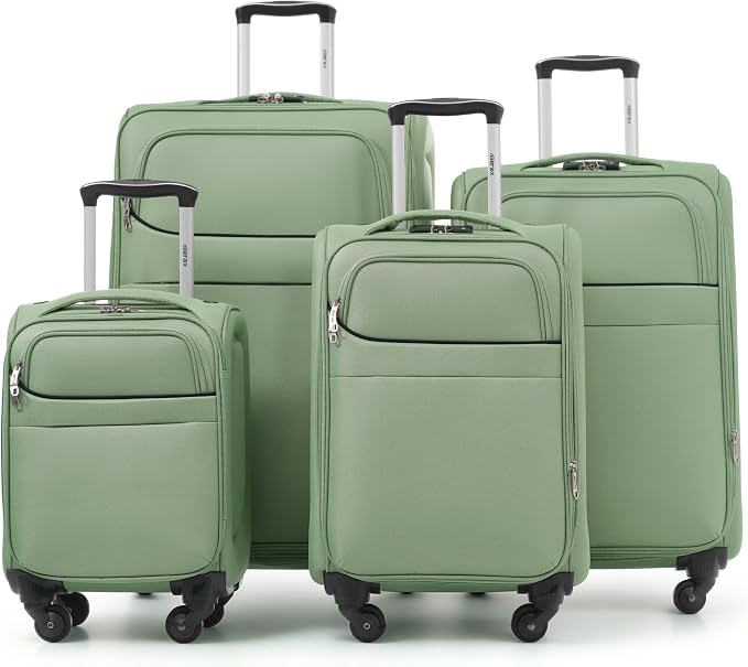 Merax 4 Piece Soft Luggage Set 18/22/26/30,Expandable Suitcase,Light Green | Suitcase Set with TSA Lock,Spinner Wheels,Telescopic Handle,Front Pocket,Lightweight Travel Luggage for Family Trips by Merax