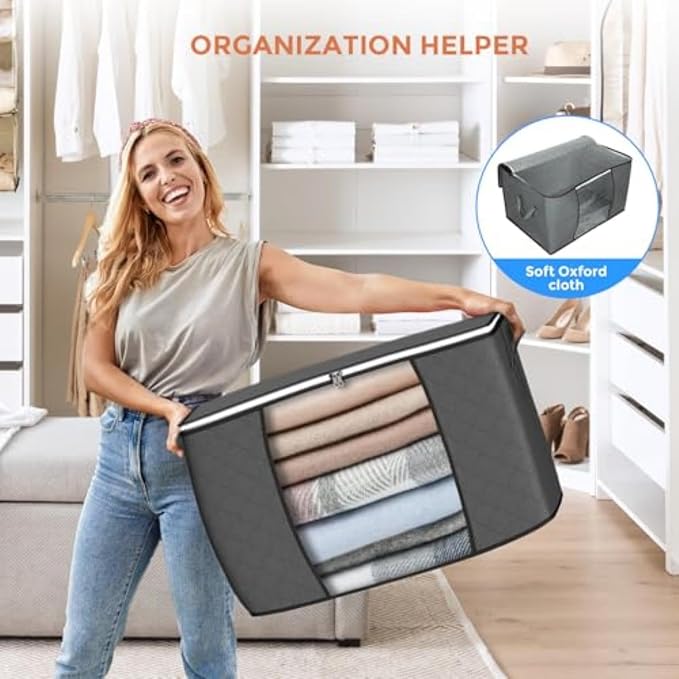 90L Large Storage Bags, 10 Pack Clothes Storage Bins Closet Organizers | Foldable Storage Containers, with Reinforced Handle, for Clothing, Blanket, Comforters, Bed Sheets, Pillows and Toys,Gray - Image 6