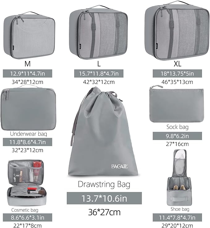 BAGAIL 8 Set Packing Cubes Luggage Packing Organizers for Travel Accessories-Pewter Color - Image 2