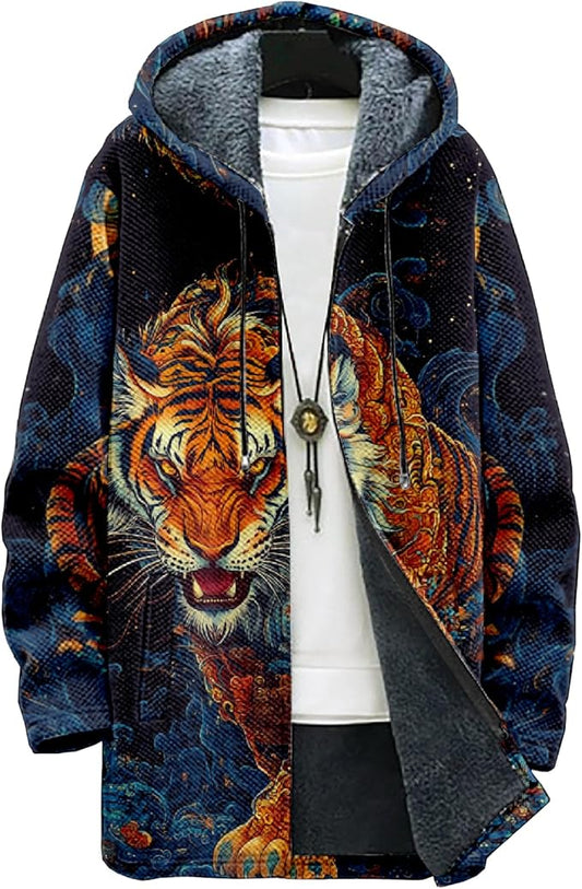 Full Zip Hoodies for Men Long Fleece Lined Knitted Hoodies with Pockets Fashion Coat Warm Cardigan for 2024