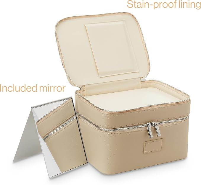 ETOILE - Duo Vanity Case Beige - Large Functional Travel Makeup Bag Organizer with Removable Divider & Mirror - Image 7