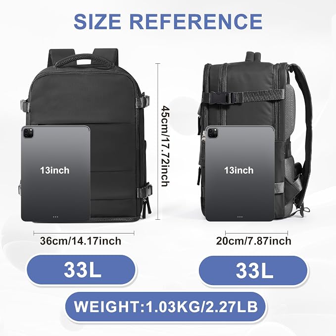 coowoz Large Travel Backpack Carry On for Women Man Black Waterproof Gym Backpacks with Laptop Compartment Mochila de Viaje Teacher Personal Item Backpack Rucksack Airplane Accessories Must Haves - Image 3