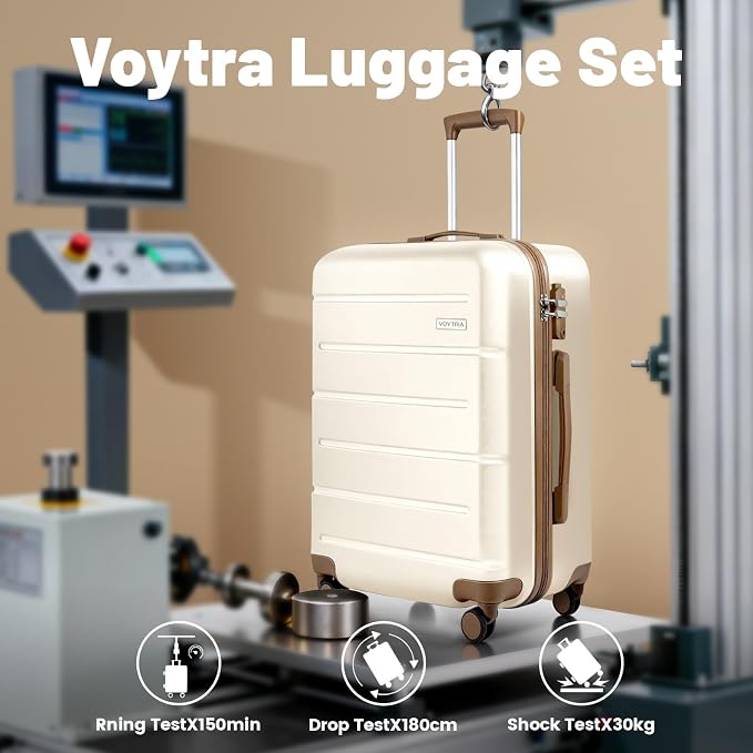 5 Piece 20" 24" 28" ABS Hardside Luggage Set, Lightweight Suitcase with TSA Lock & Smooth Spinner Wheels for Weekend and Air Travel (20/24/28/DB/TB Beige) - Image 2