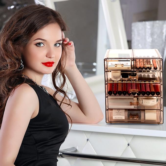 Sorbus Acrylic Makeup Organizer Set, 6-Drawer Vanity & Countertop Cosmetic Storage with Small & Wide Drawers, Bronze Glow Makeup Storage for Brushes, Lipsticks, Jewelry, Holiday Gift for Women & Teens - Image 4