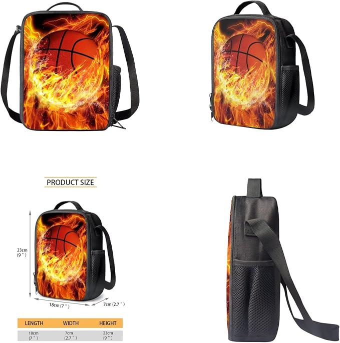 Basketball Backpack for Boys Kids Backpack with Lunch Box Water Bottle Bag and Soft Pencil Case 4PCS Set Bookbag with Front Pocket for School Teens 17 inch Large Capacity School Bag for Girls - Image 4