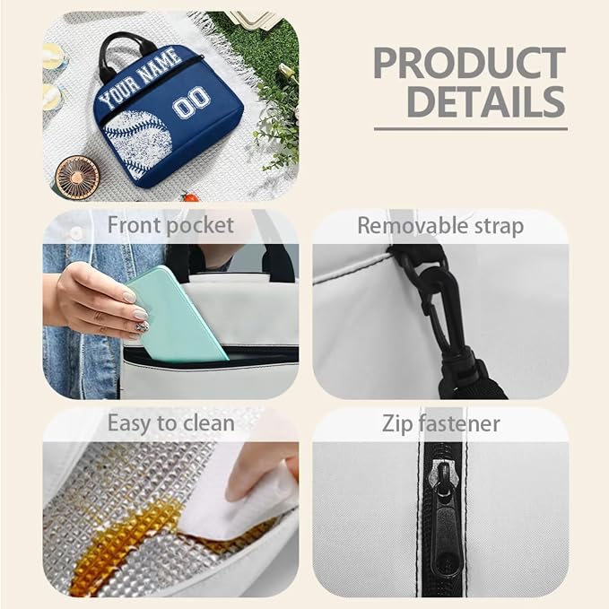 Boys Custom Baseball Blue School Backpacks Bookbags Laptop Daypack Knapsack Lunch Bag Pen Carrying Case Pouch Water Bottle Holder Bags with Name and Number for Girls Back to School - Image 4