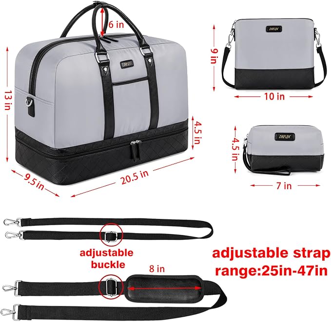 Weekender Bag for Women, Large Overnight Bag Canvas Travel Duffel Bag Carry On Tote with Shoe Compartment 21" 3Pcs Set - Image 4