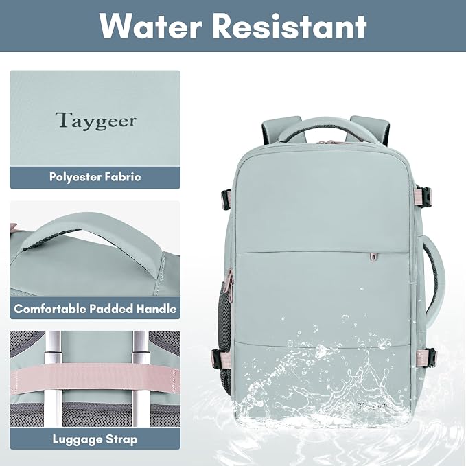 Taygeer Carry On Backpack for Women, TSA Approved Personal Item Backpack | Cute Daypack with 17.3 inch Laptop Compartment for Hiking Outdoor, Underseat Travel Bag with Multiple Pockets, Powder Blue - Image 4
