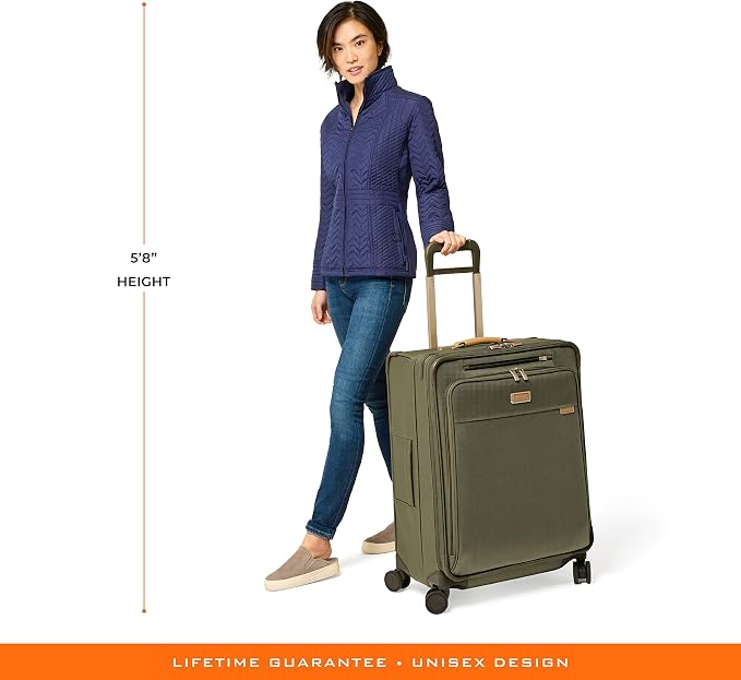 Briggs & Riley 26" Medium Expandable Spinner - Checked Luggage for Travel, Suitcases with Wheels, Softside Rolling Bag for Men & Women, Self-Repairing Zipper - Baseline Collection, Olive - Image 18