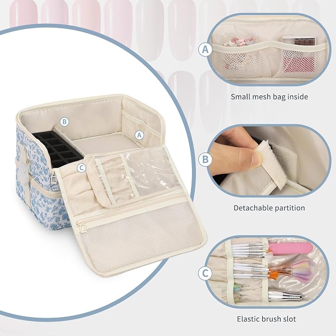OCHEAL Nail Polish Organizer, Holds Nail Lamp and 45+ Bottles,3 Usage Modes Detachable Nail Storage Bag Travel Nail Tech Case Holds Nail Kit Stuff Manicure Tools -Floral - Image 4