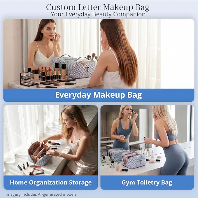 Personalized Gift Travel Makeup Bag: Initial Makeup Organizer Bag for Women | 3-in-1 Custom Make up Bag Set - Vegan Leather Travel Cosmetic Bag - Luxury Gift for Women – Birthday, Anniversary, Graduation - Image 9