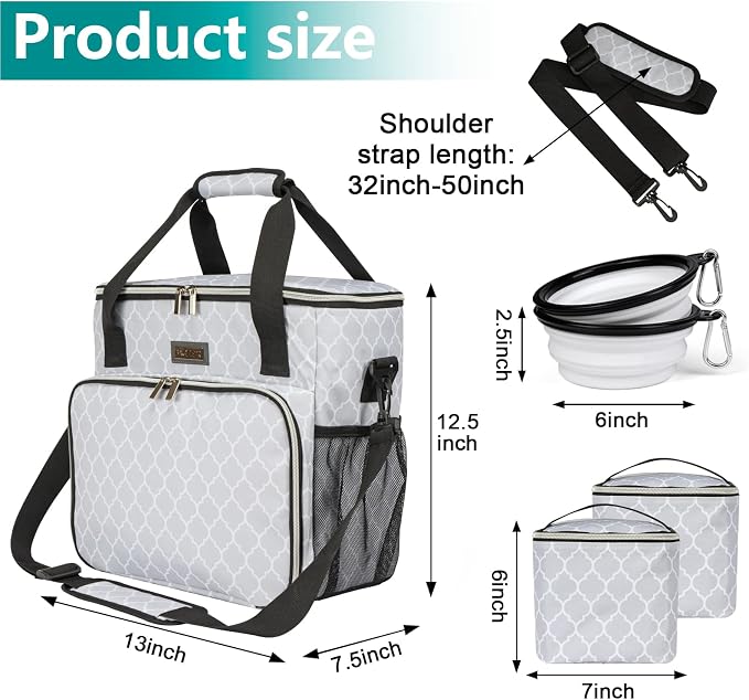 BAGLHER Dog Travel Bag, Pet Travel Bag (ALL Pet Travel Supplies), With 2 Pet Food Containers and 2 Collapsible Silicone Bowls; Essential Kits for Pet Travel DLwhite - Image 3
